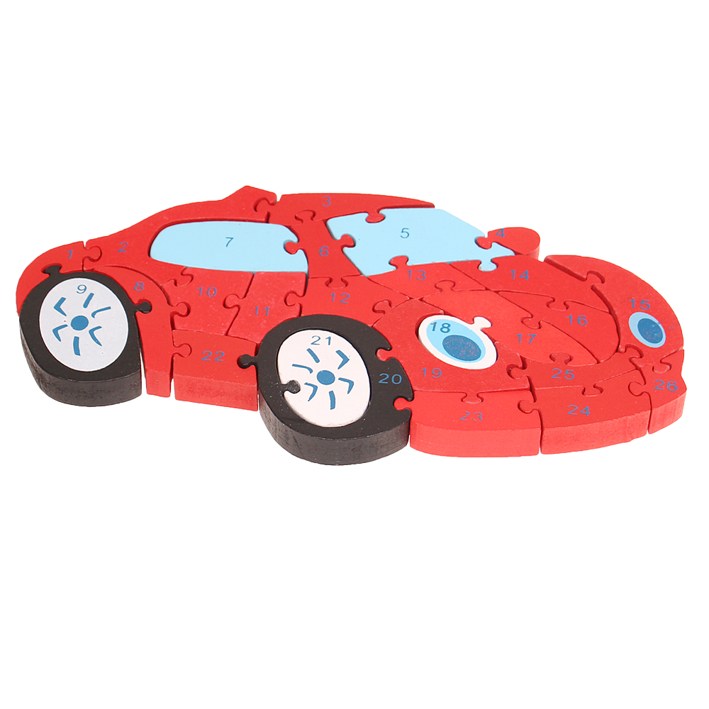 Vzdělávací dřevěné puzzle auto červené - попередній перегляд 1
