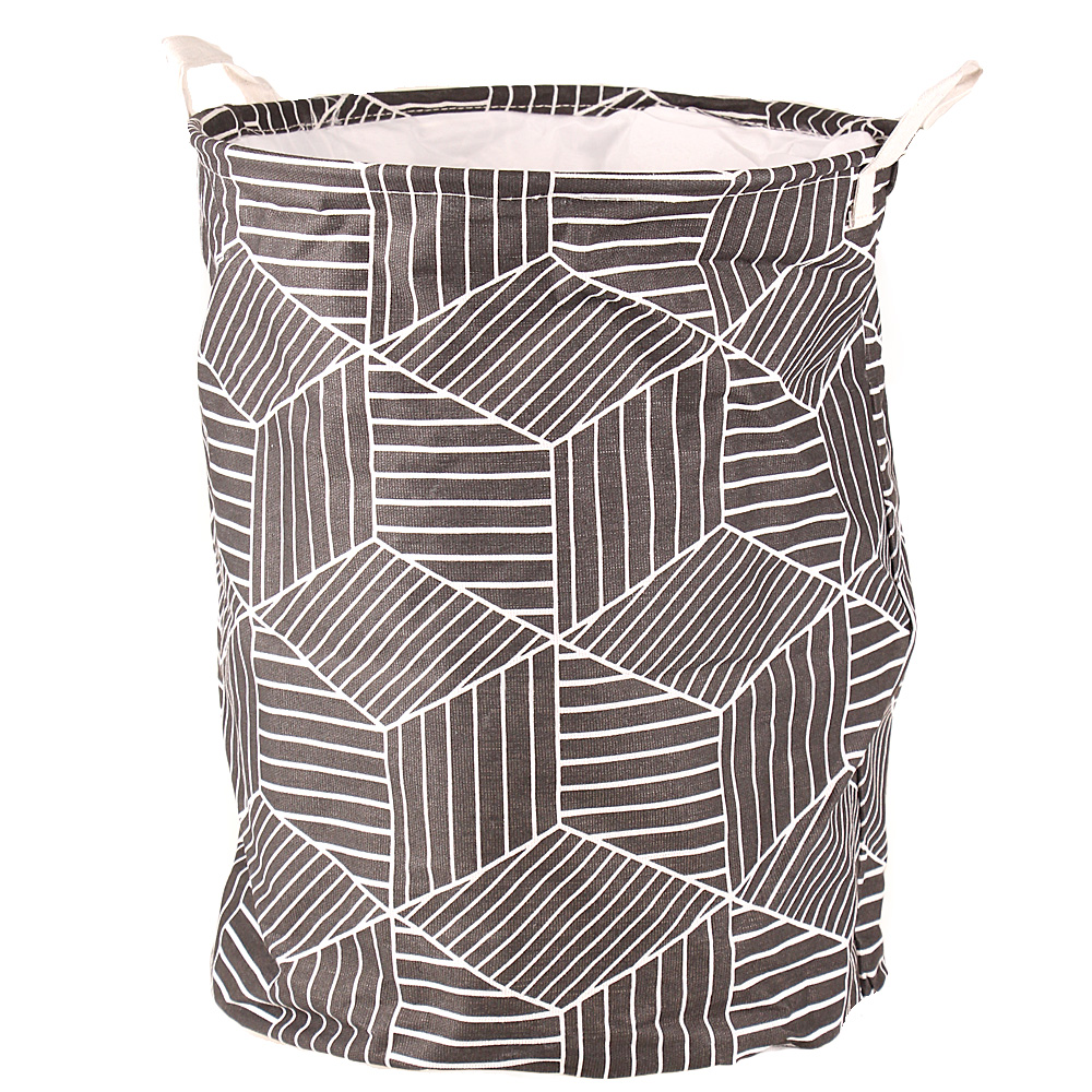 Plátěný koš na prádlo se stojanem geometrický vzor černý - попередній перегляд 1