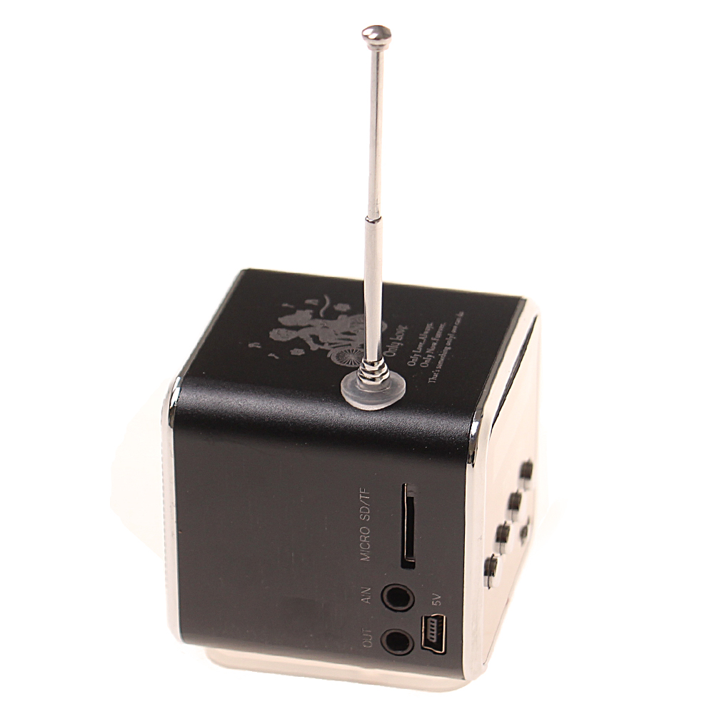 Mini bezdrátové přenosné FM LED radio černé - попередній перегляд 1