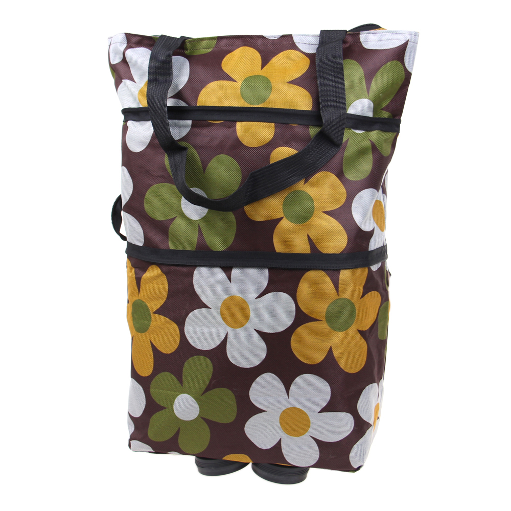 Nákupní taška s kolečky hnědá s květy - попередній перегляд 1
